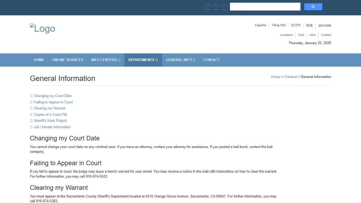 Criminal Court - General Information: Sacramento Superior Court